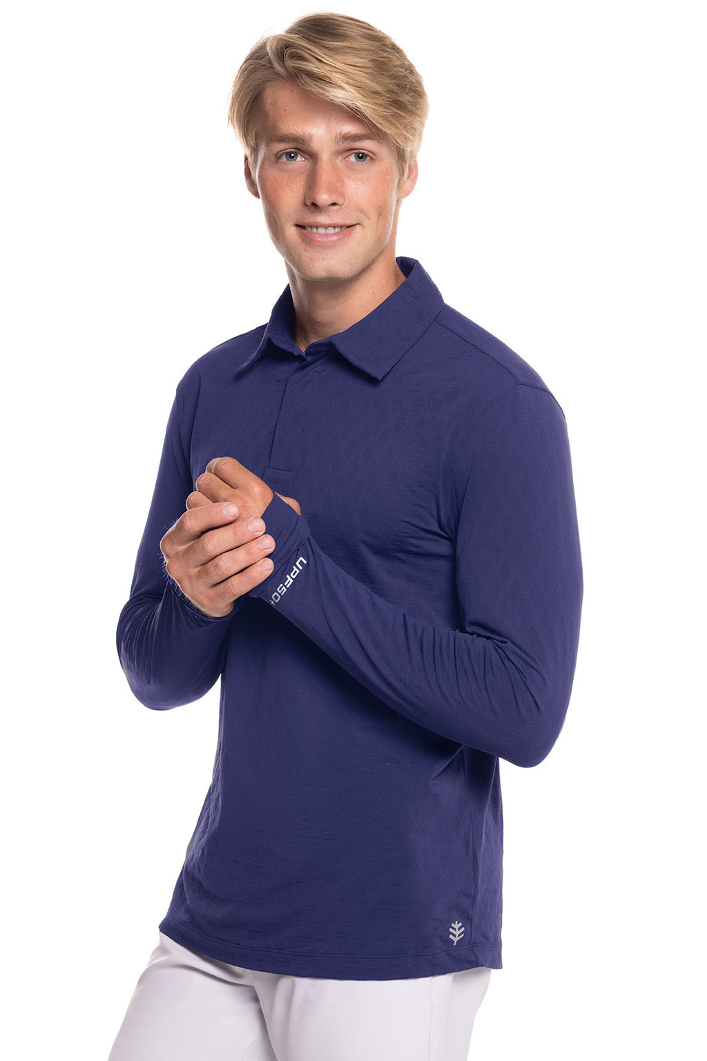 Men's Arobello Long Sleeve Golf Polo | Navy Diamond Jacquard
