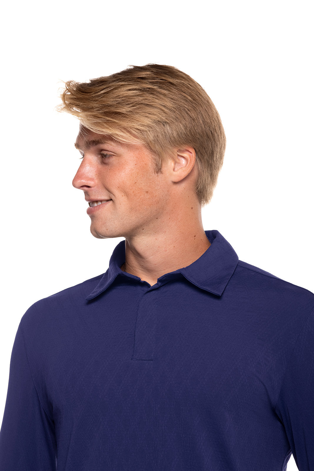 Men's Arobello Long Sleeve Golf Polo | Navy Diamond Jacquard
