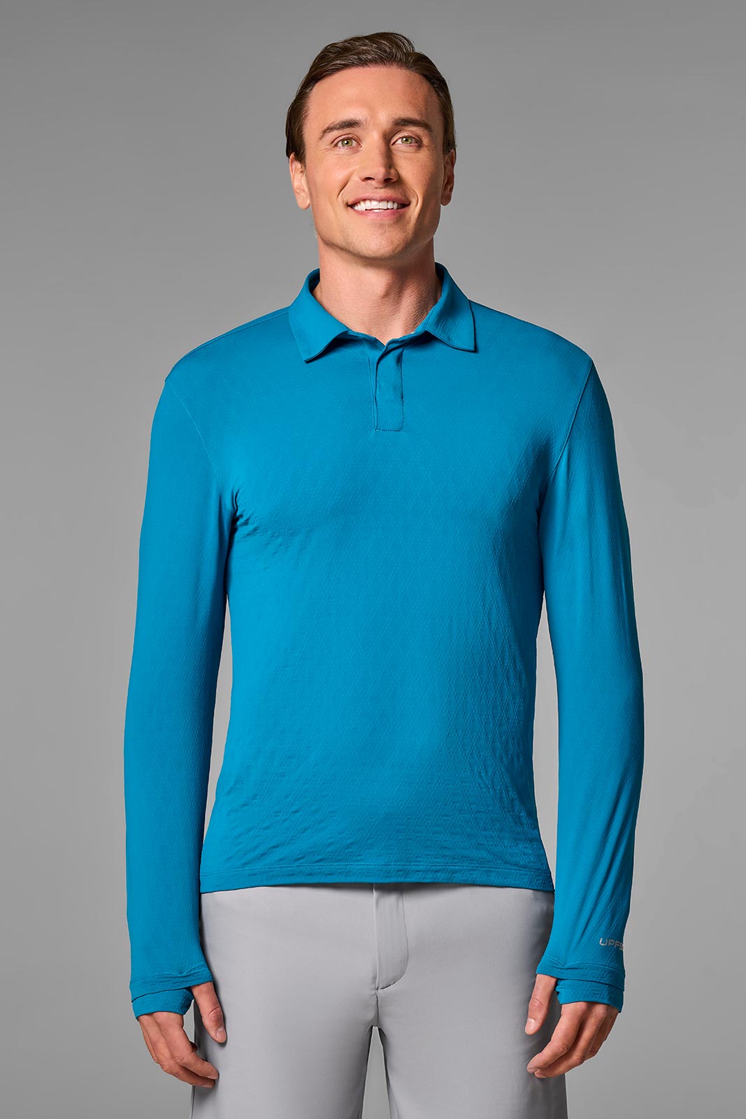 Men's Arobello Long Sleeve Golf Polo | Bluejay Diamond Jacquard