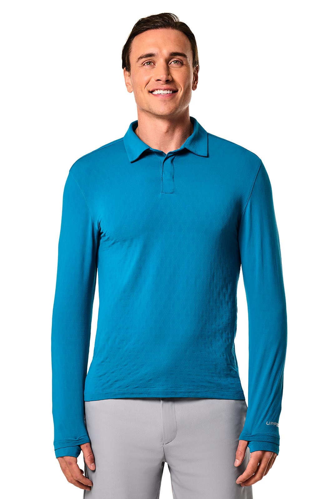 Men's Arobello Long Sleeve Golf Polo | Bluejay Diamond Jacquard