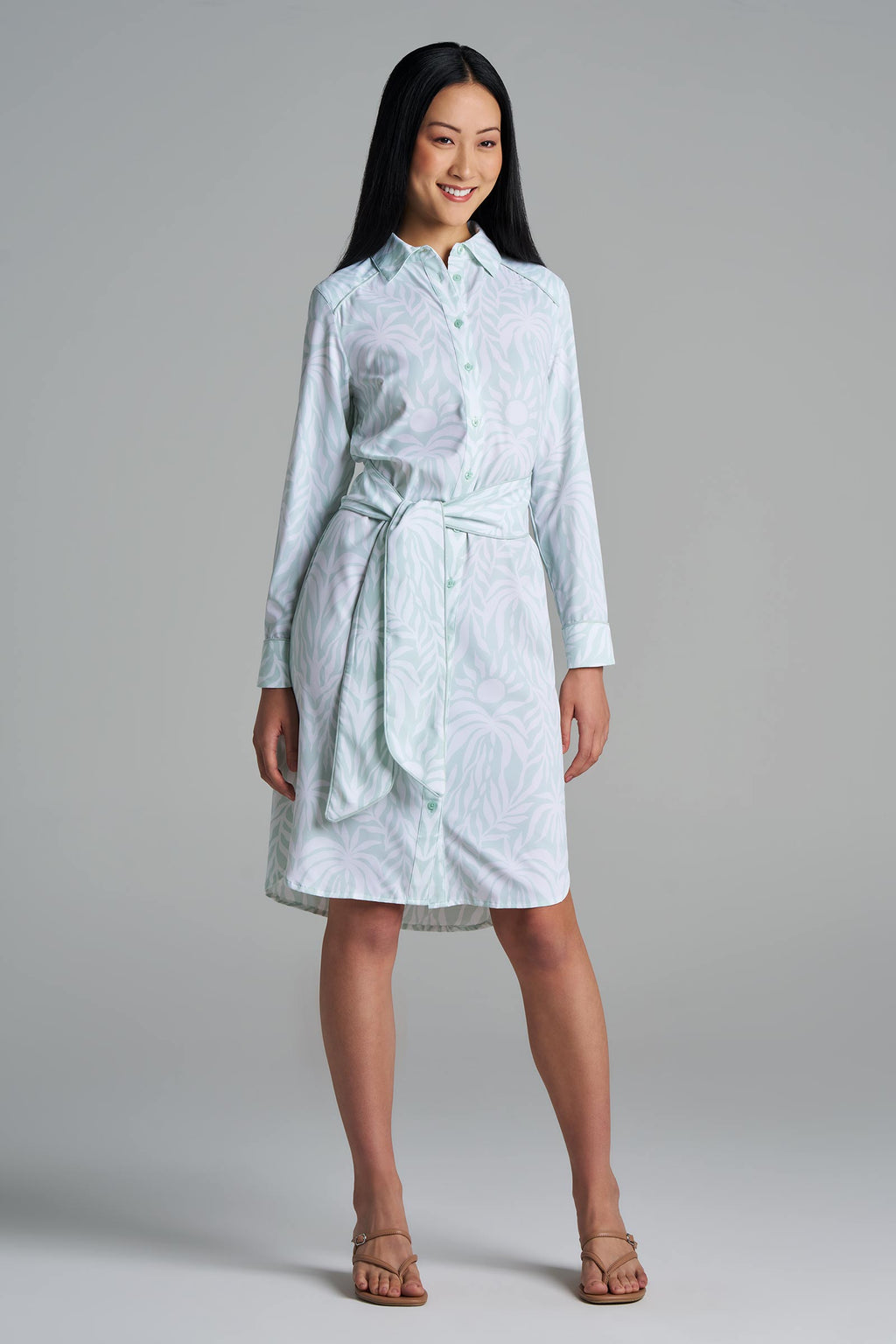 Women's Kitts Shirt Dress with Belt | Misty Aqua American Palm