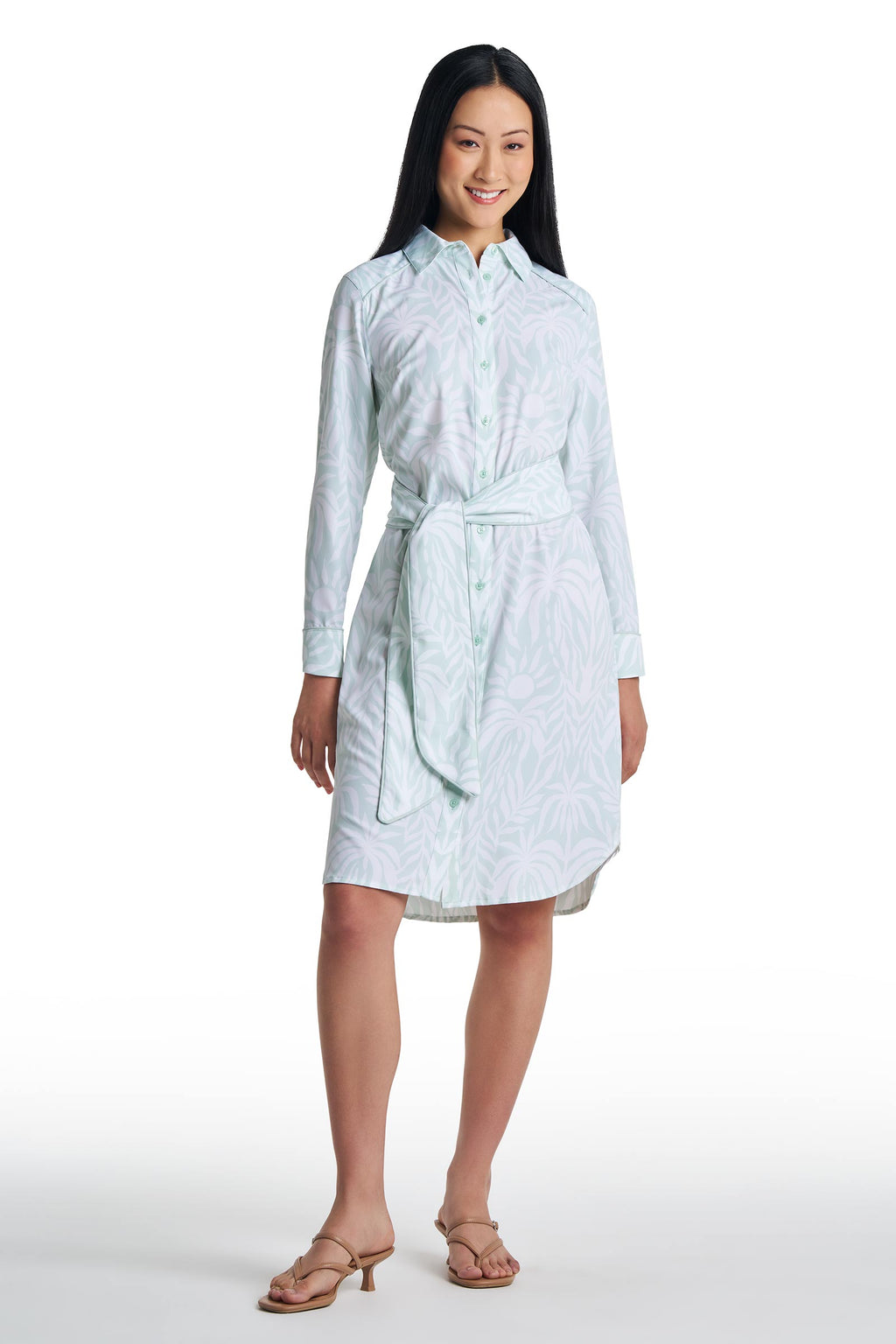 Women's Kitts Shirt Dress with Belt | Misty Aqua American Palm