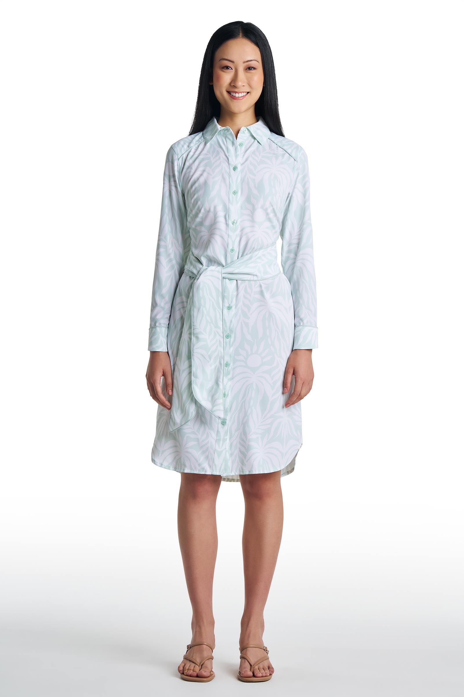 Women's Kitts Shirt Dress with Belt | Misty Aqua American Palm