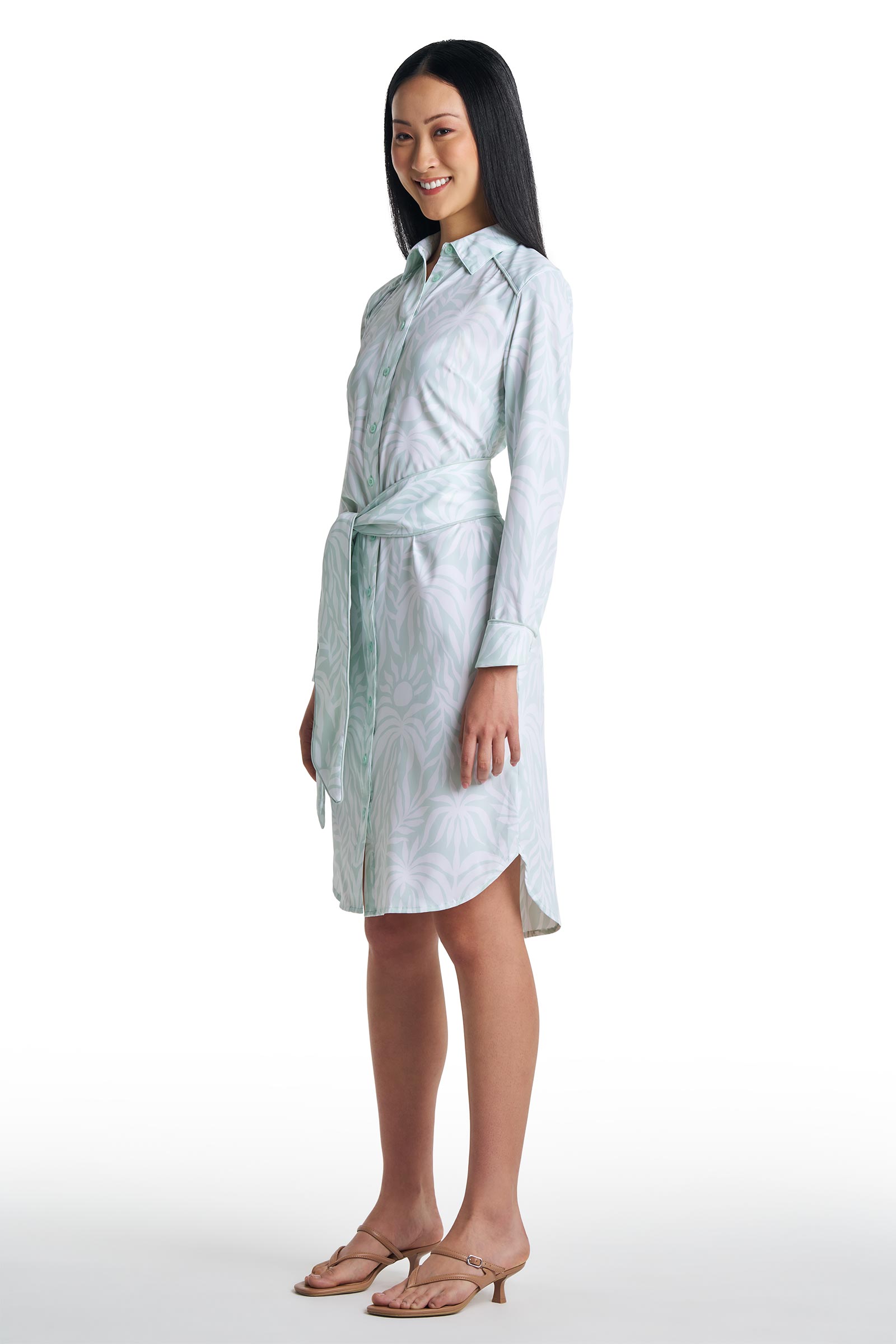 Women's Kitts Shirt Dress with Belt | Misty Aqua American Palm