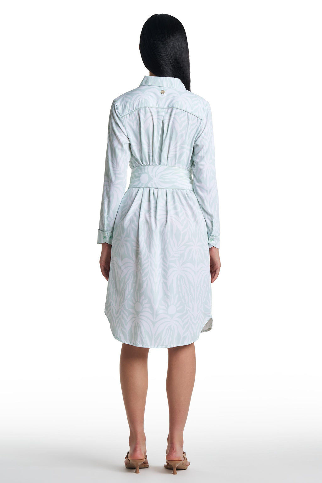 Women's Kitts Shirt Dress with Belt | Misty Aqua American Palm