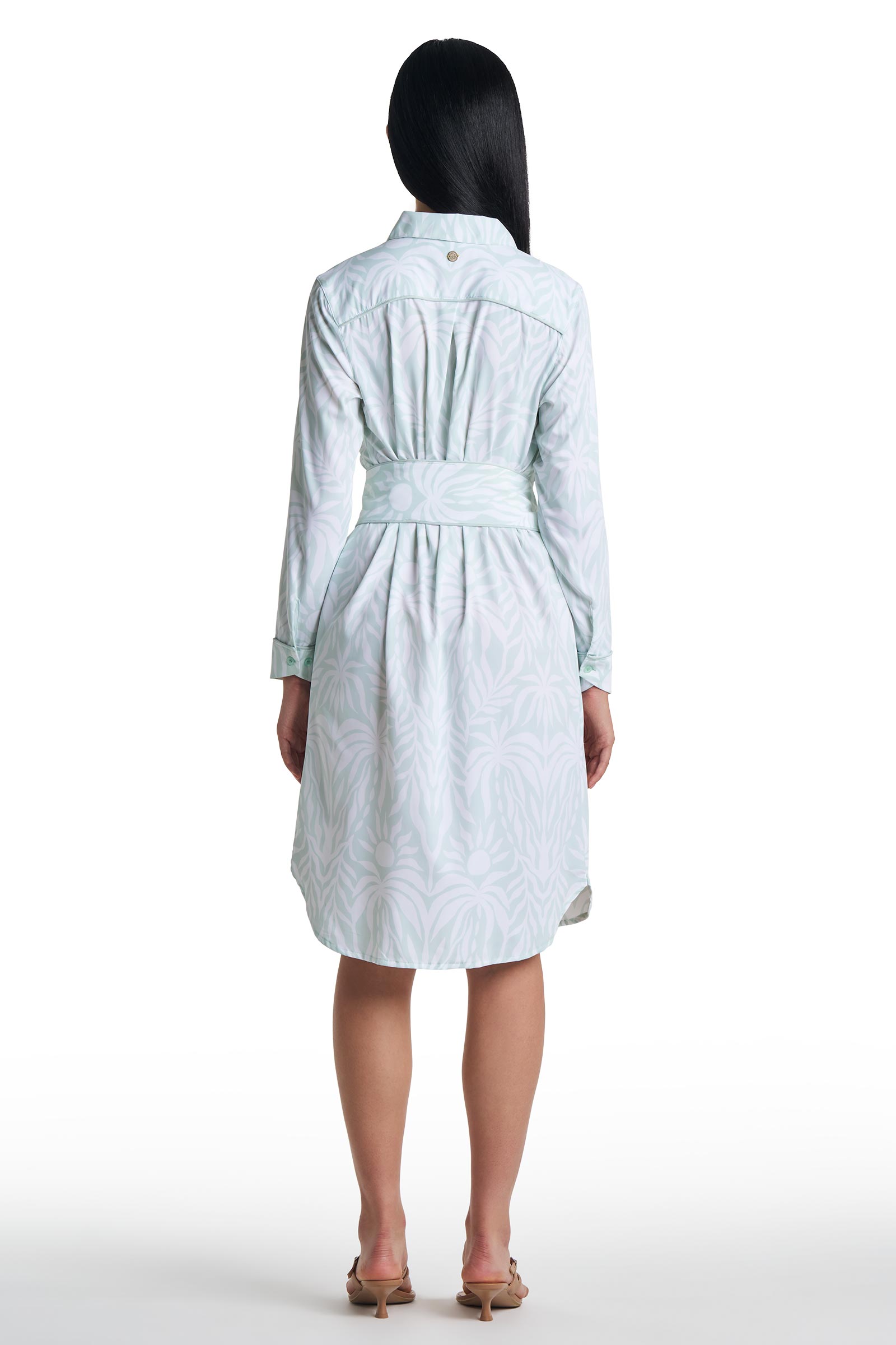 Women's Kitts Shirt Dress with Belt | Misty Aqua American Palm