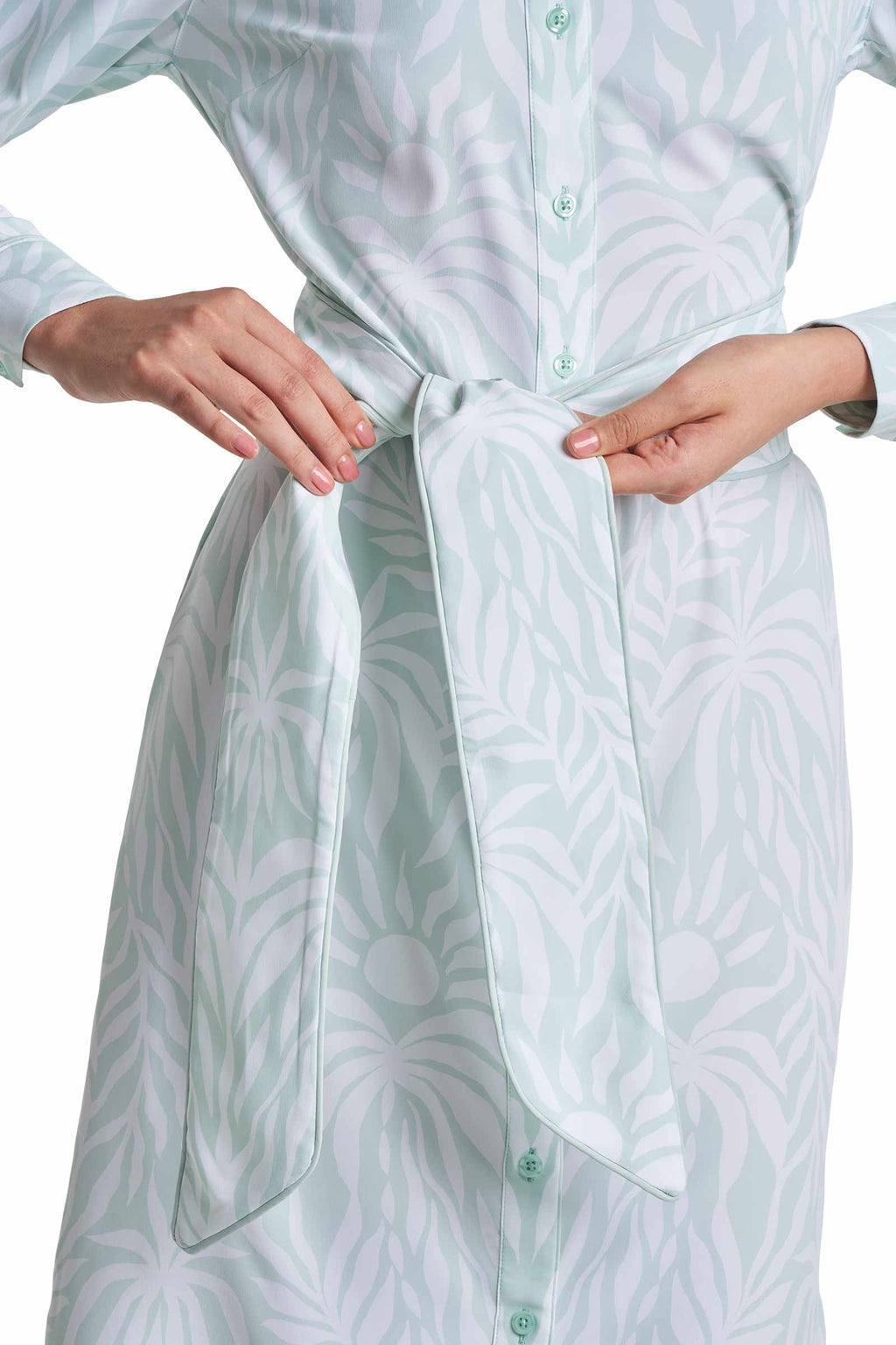 Women's Kitts Shirt Dress with Belt | Misty Aqua American Palm