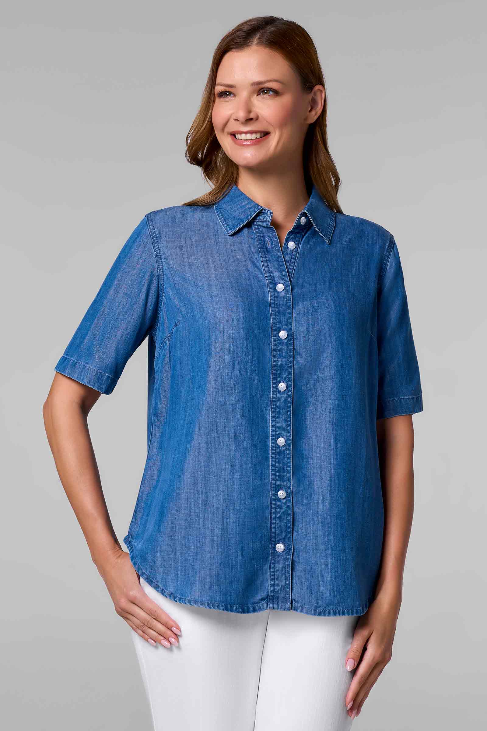 Women's Everglade Chambray Short Sleeve Shirt | Light Indigo Chambray