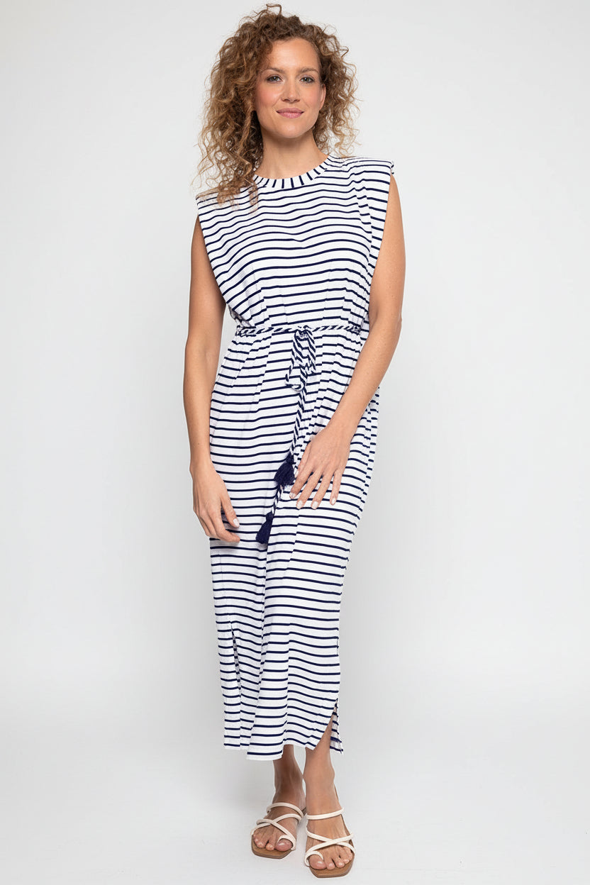 Women's Coral Way Sleeveless Midi Dress | White/Navy Stripe