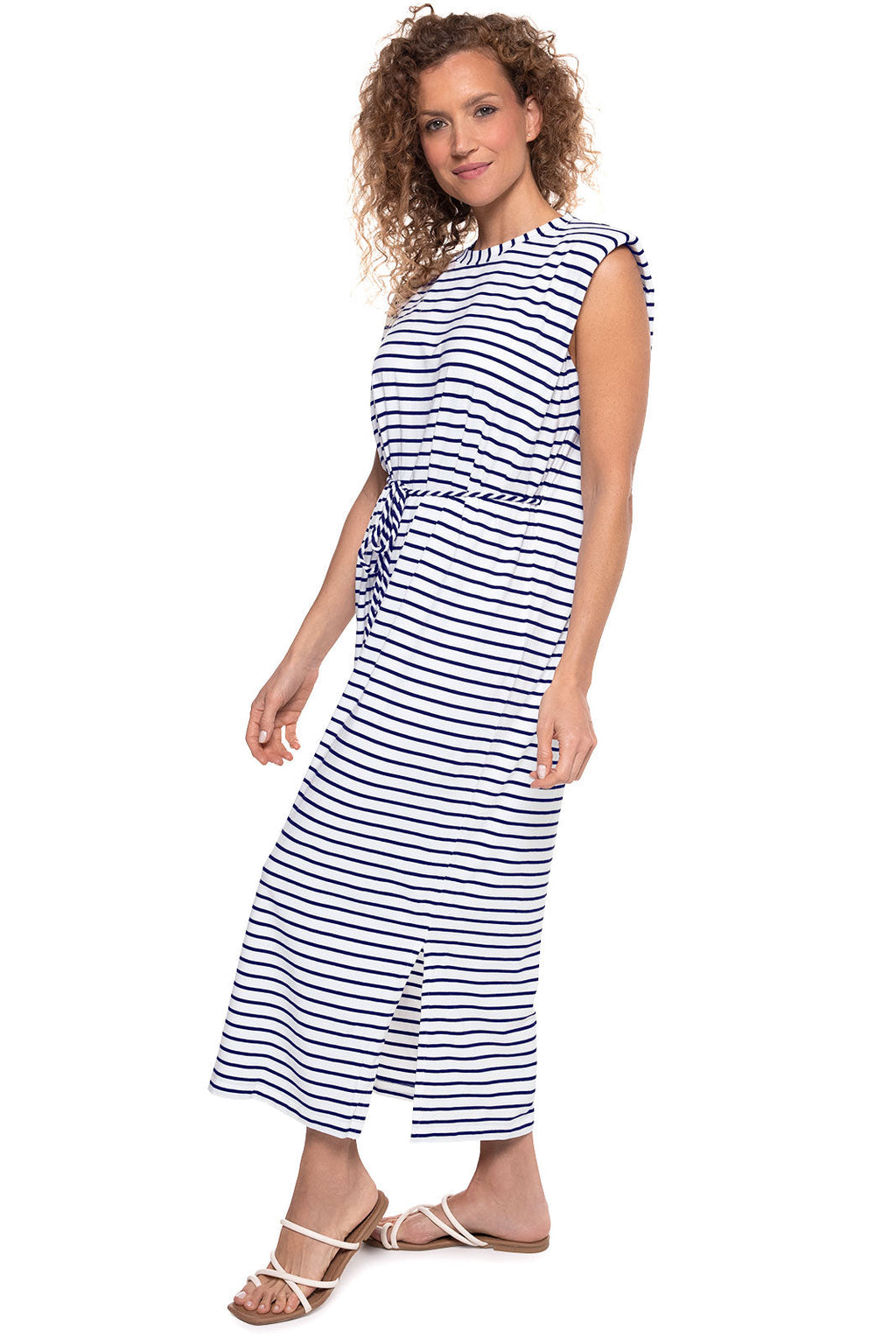 Women's Coral Way Sleeveless Midi Dress | White/Navy Stripe
