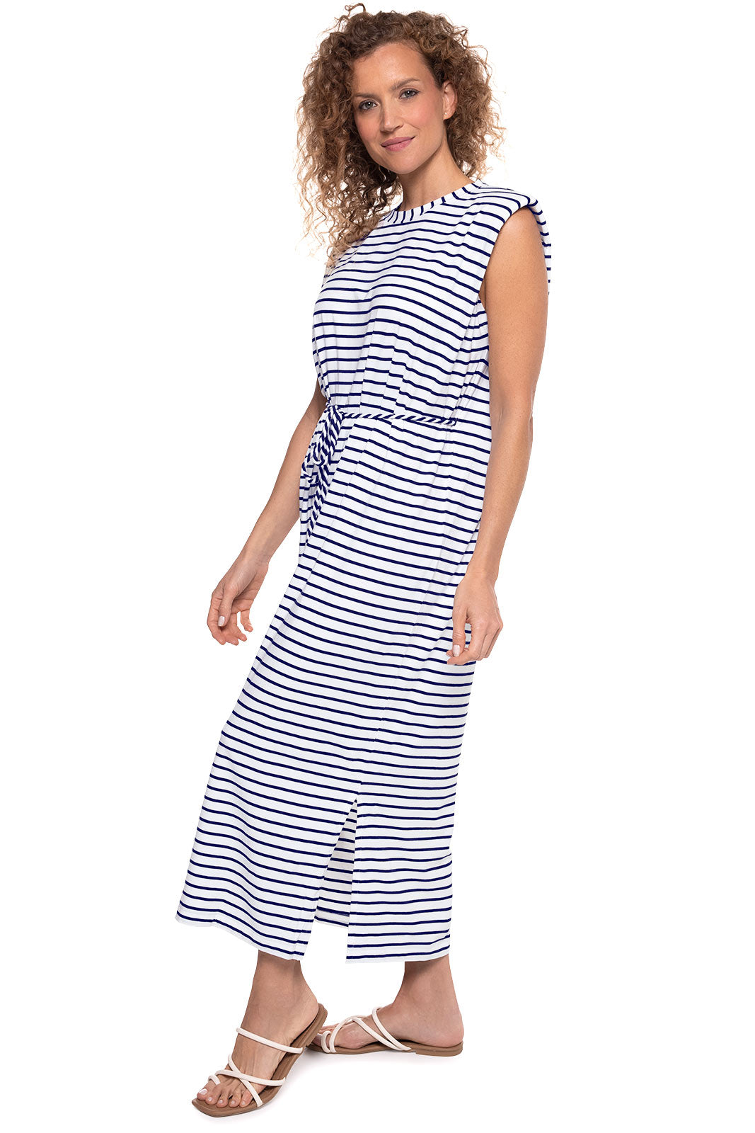 Women's Coral Way Sleeveless Midi Dress | White/Navy Stripe