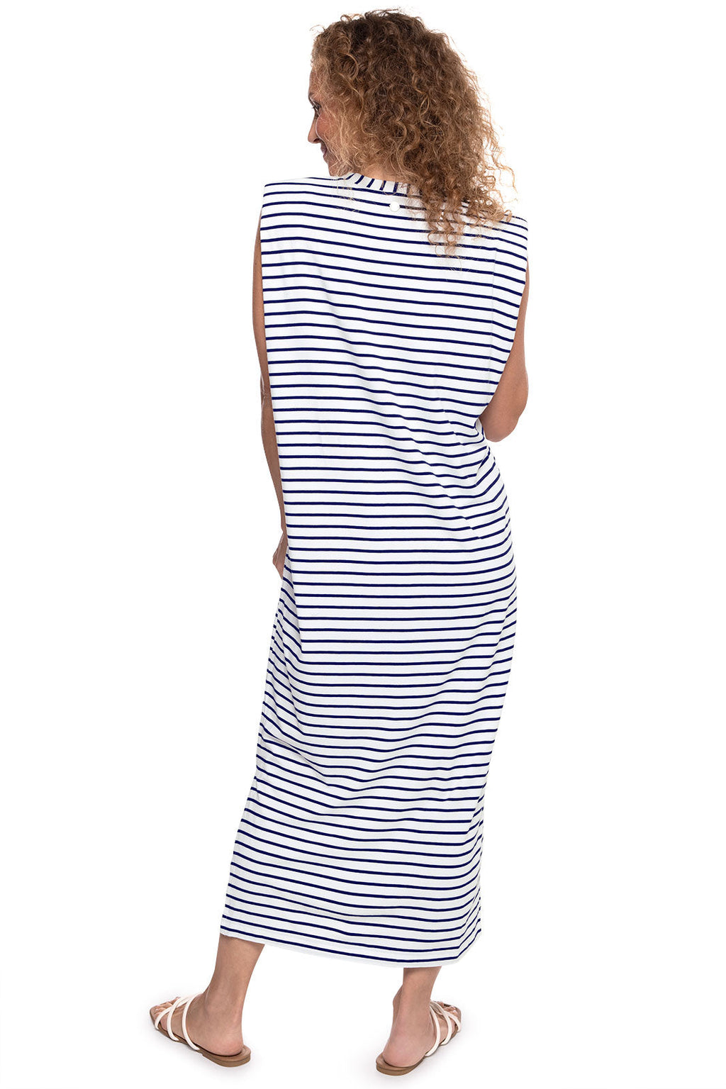Women's Coral Way Sleeveless Midi Dress | White/Navy Stripe