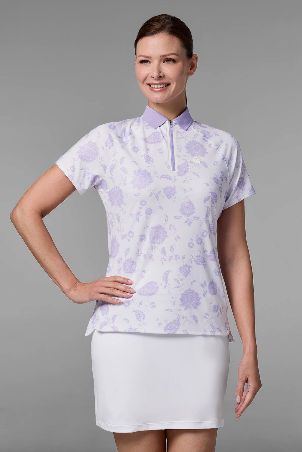 CourtLine Short Sleeve Polo | White Floral Paisley