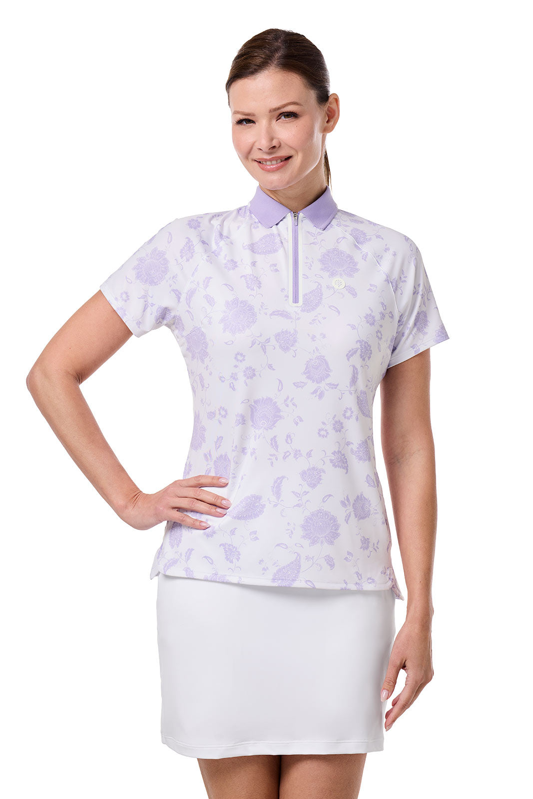 CourtLine Short Sleeve Polo | White Floral Paisley