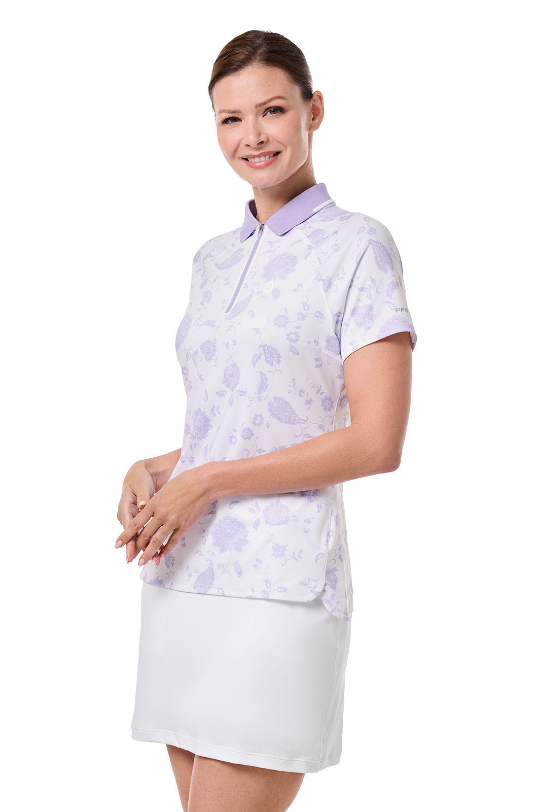 CourtLine Short Sleeve Polo | White Floral Paisley