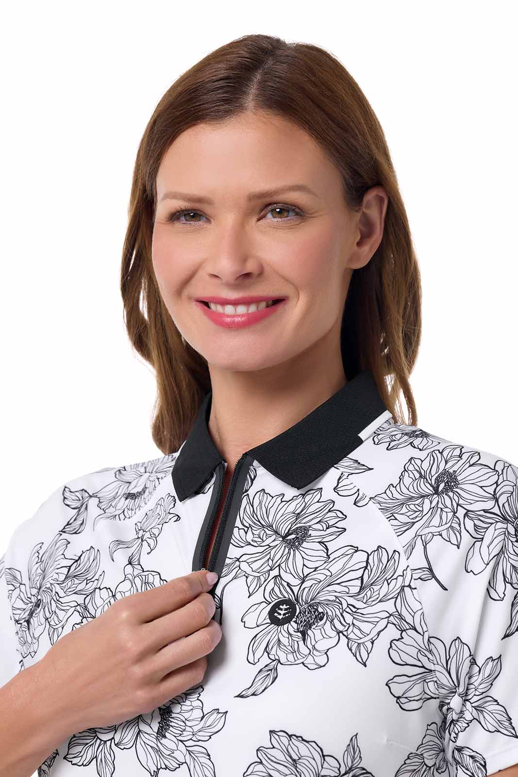 CourtLine Short Sleeve Polo | White/Black Perfect Peony