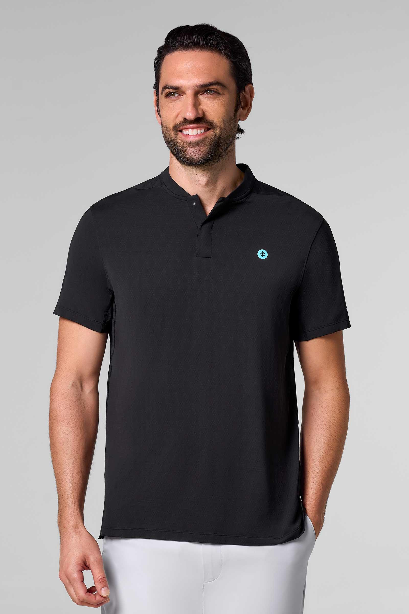 CourtLight Mock Neck Tennis Top | Black Diamond Jacquard