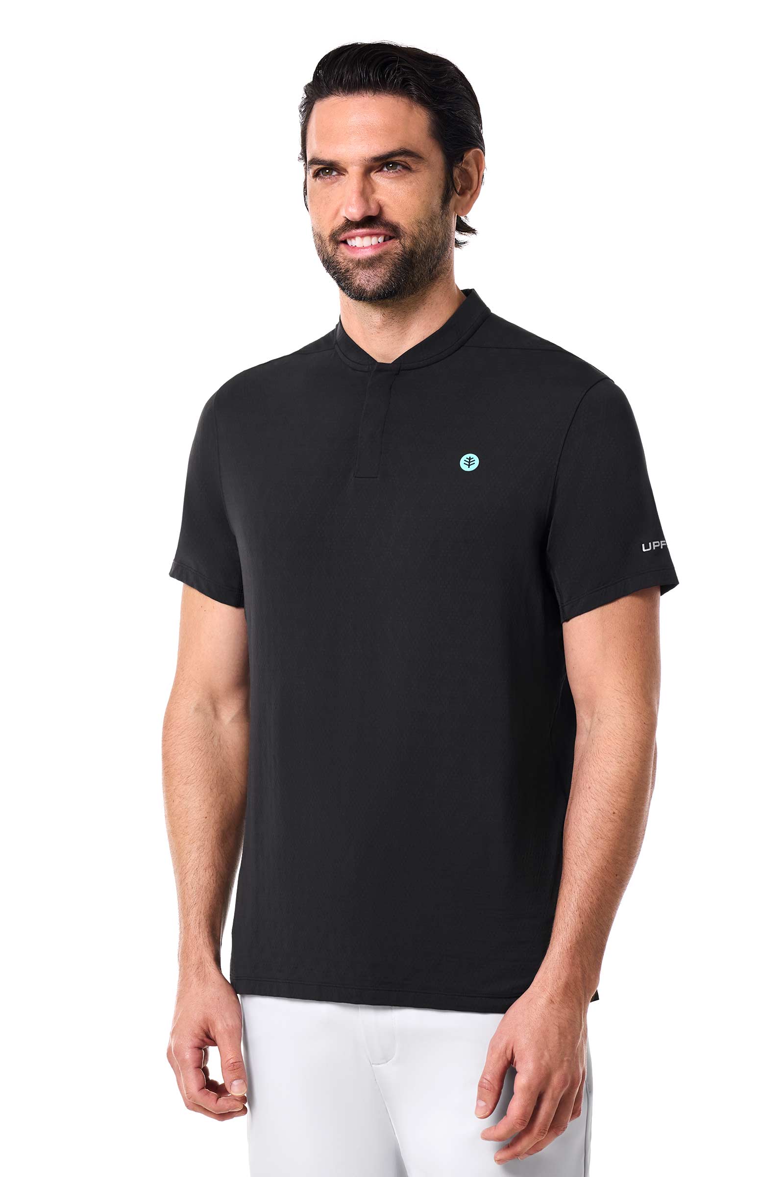 CourtLight Mock Neck Tennis Top | Black Diamond Jacquard
