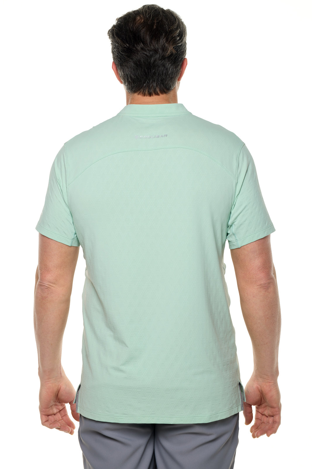 CourtLight Mock Neck Tennis Top | Misty Aqua Diamond Jacquard