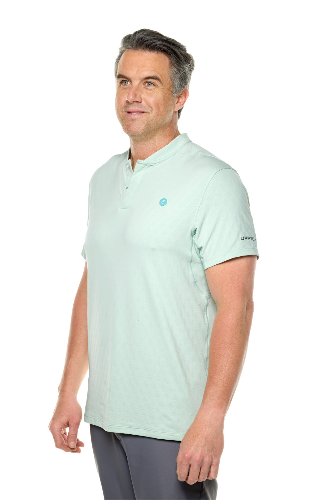 CourtLight Mock Neck Tennis Top | Misty Aqua Diamond Jacquard
