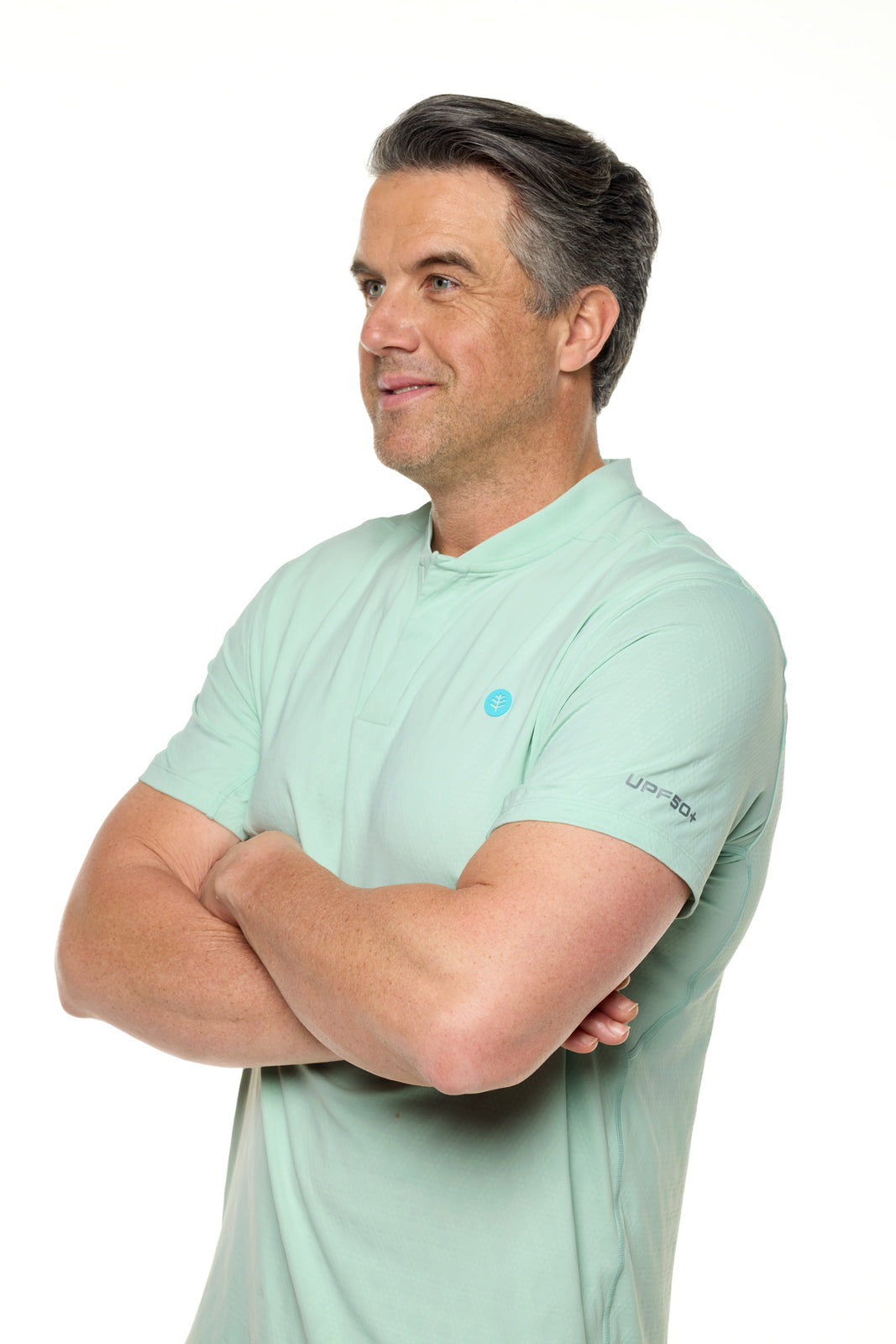 CourtLight Mock Neck Tennis Top | Misty Aqua Diamond Jacquard