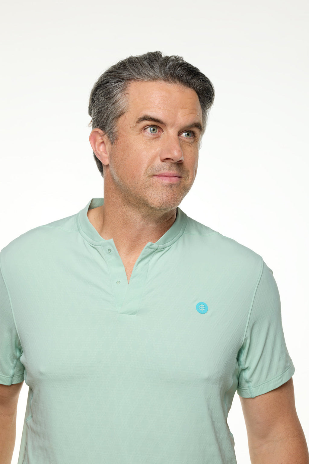 CourtLight Mock Neck Tennis Top | Misty Aqua Diamond Jacquard