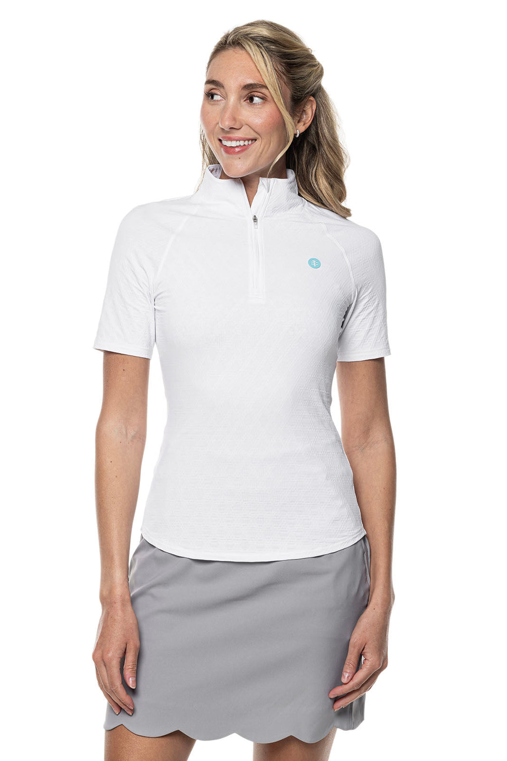 Women's Albatross Elbow Sleeve Mock Neck Top | White Diamond Jacquard