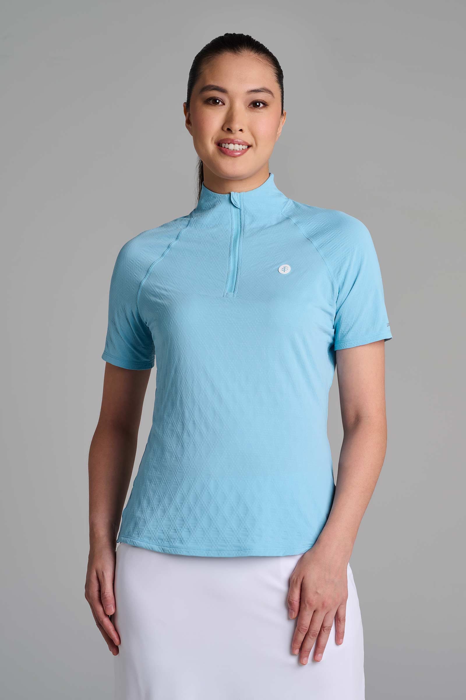 Women's Albatross Elbow Sleeve Mock Neck Top | Arctic Blue Diamond Jacquard