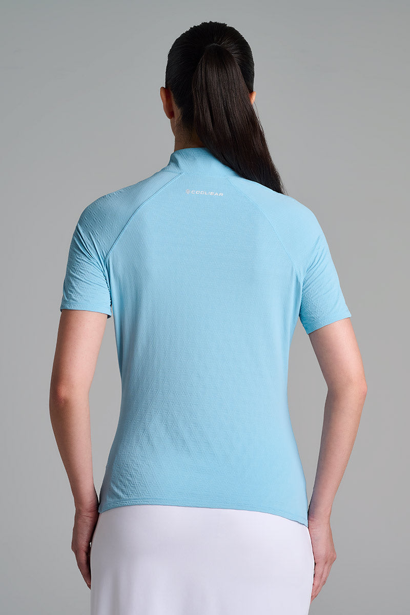Women's Albatross Elbow Sleeve Mock Neck Top | Arctic Blue Diamond Jacquard