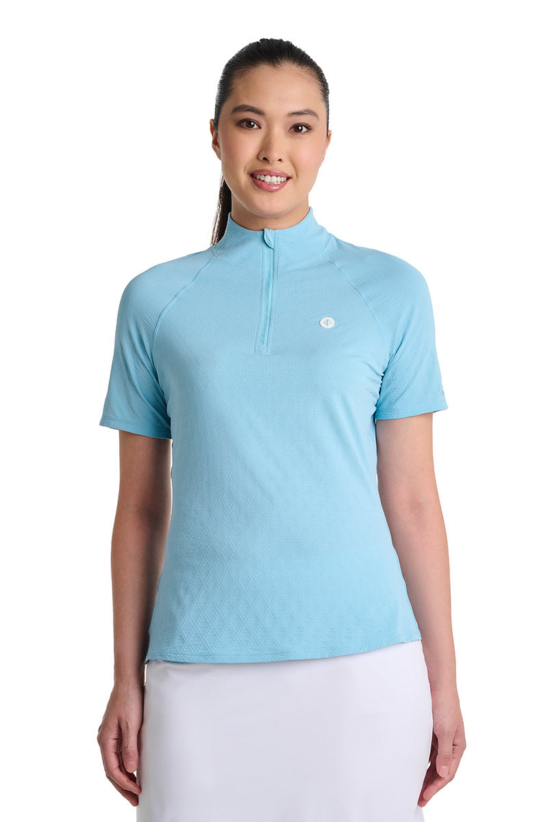 Women's Albatross Elbow Sleeve Mock Neck Top | Arctic Blue Diamond Jacquard