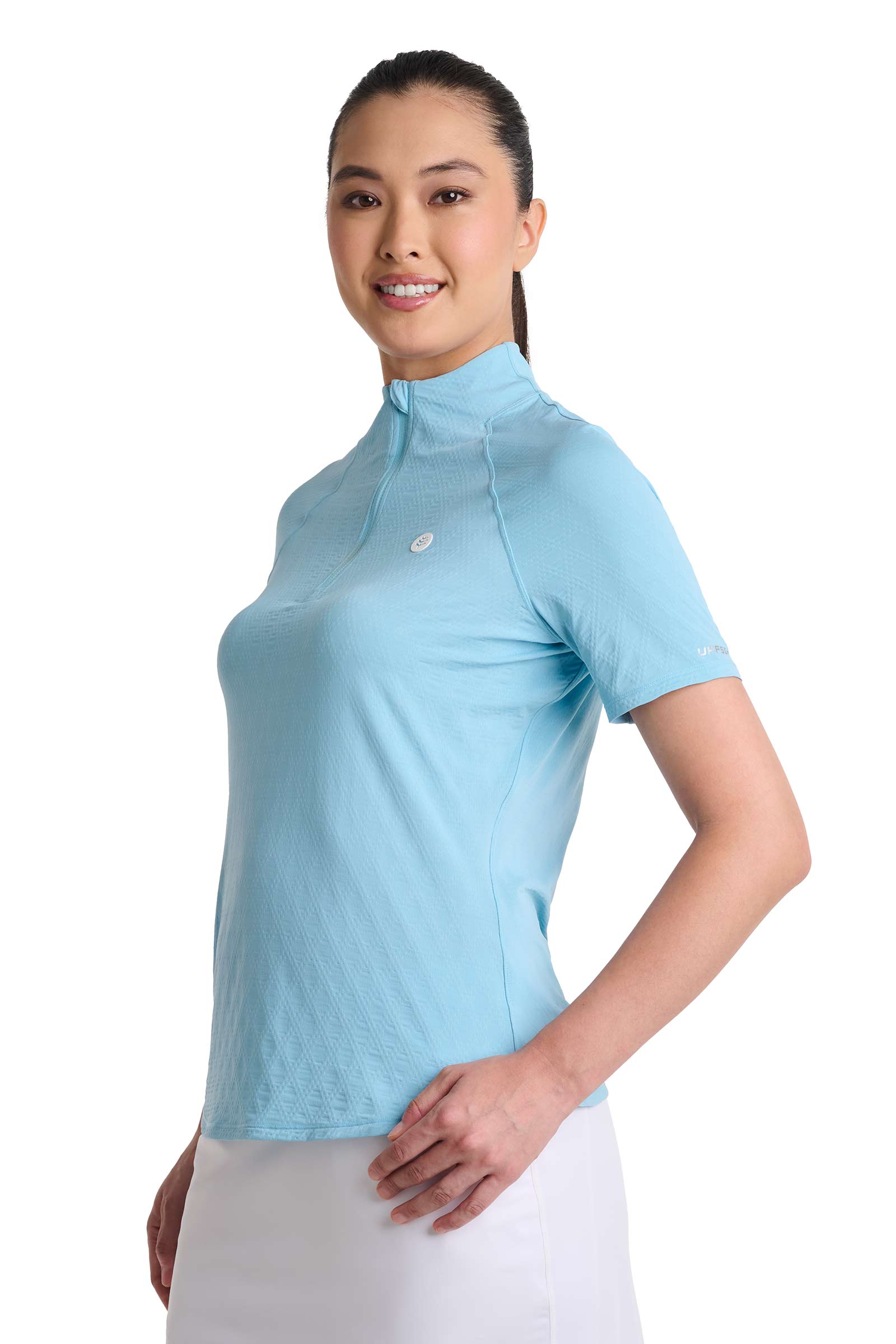 Women's Albatross Elbow Sleeve Mock Neck Top | Arctic Blue Diamond Jacquard