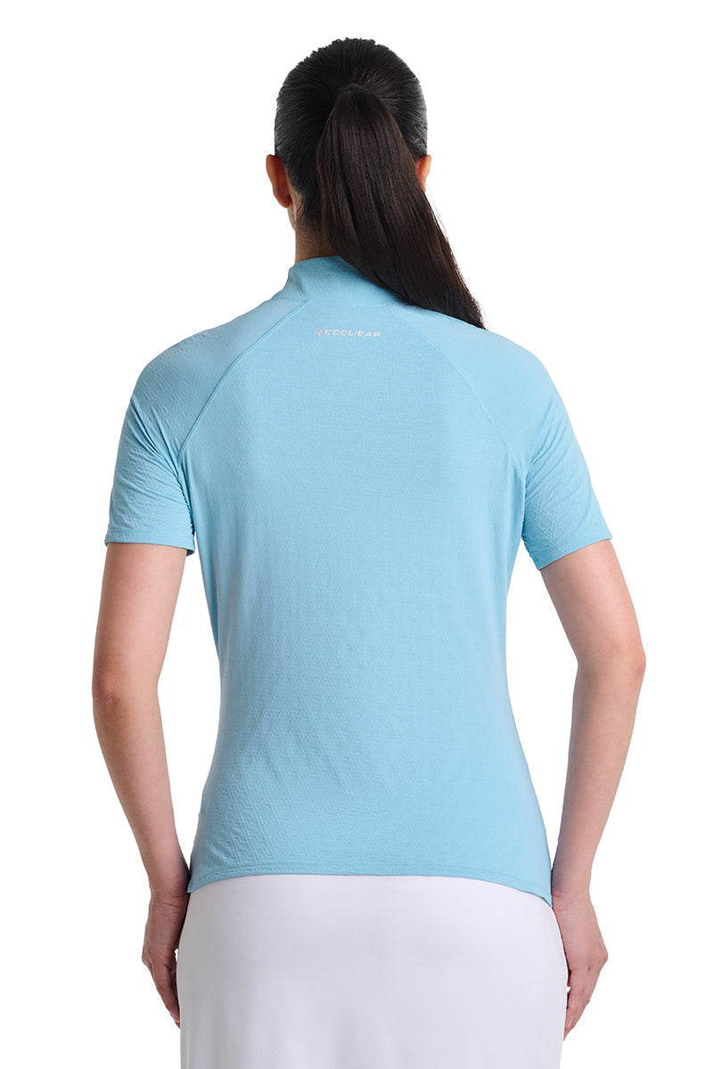 Women's Albatross Elbow Sleeve Mock Neck Top | Arctic Blue Diamond Jacquard