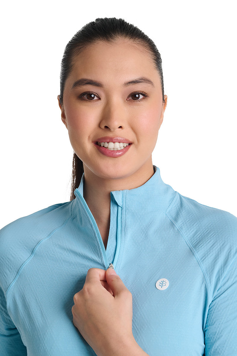 Women's Albatross Elbow Sleeve Mock Neck Top | Arctic Blue Diamond Jacquard