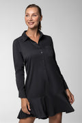 Women's Castaneda Flared Shirt Dress with Long Sleeves | Black
