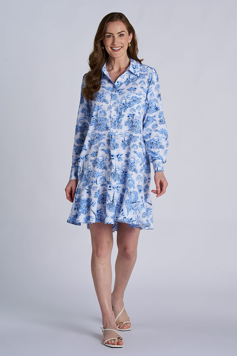Women's Castaneda Flared Shirt Dress with Long Sleeves | Periwinkle Isla Bonita