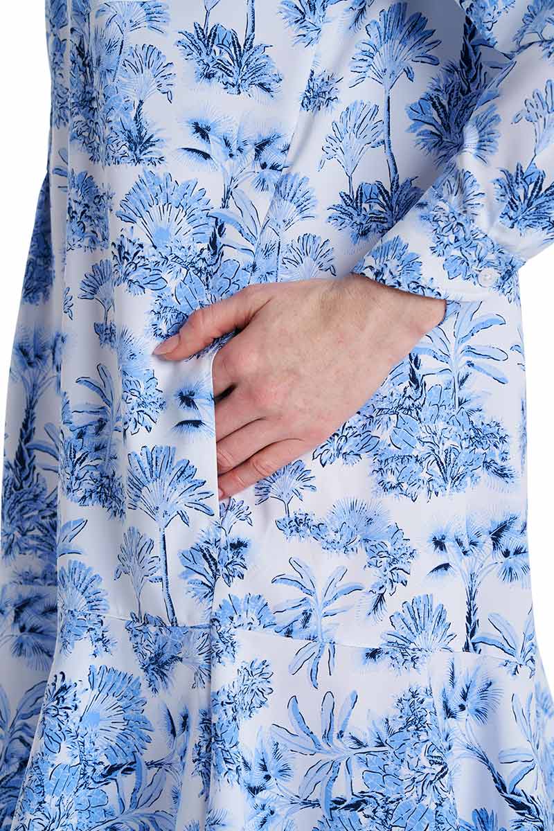 Women's Castaneda Flared Shirt Dress with Long Sleeves | Periwinkle Isla Bonita