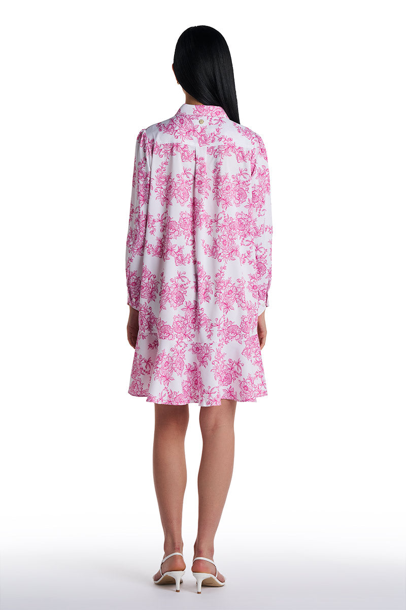 Women's Castaneda Flared Shirt Dress with Long Sleeves | Fuchsia Bouquet