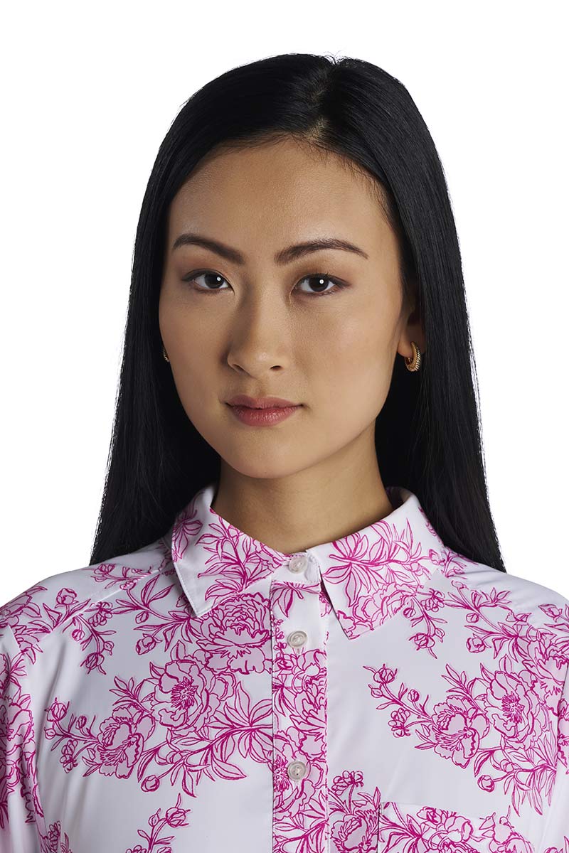 Women's Castaneda Flared Shirt Dress with Long Sleeves | Fuchsia Bouquet