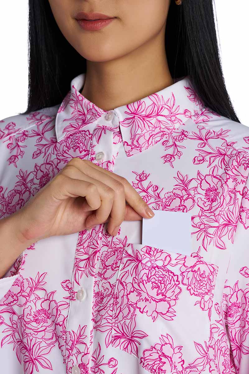 Women's Castaneda Flared Shirt Dress with Long Sleeves | Fuchsia Bouquet