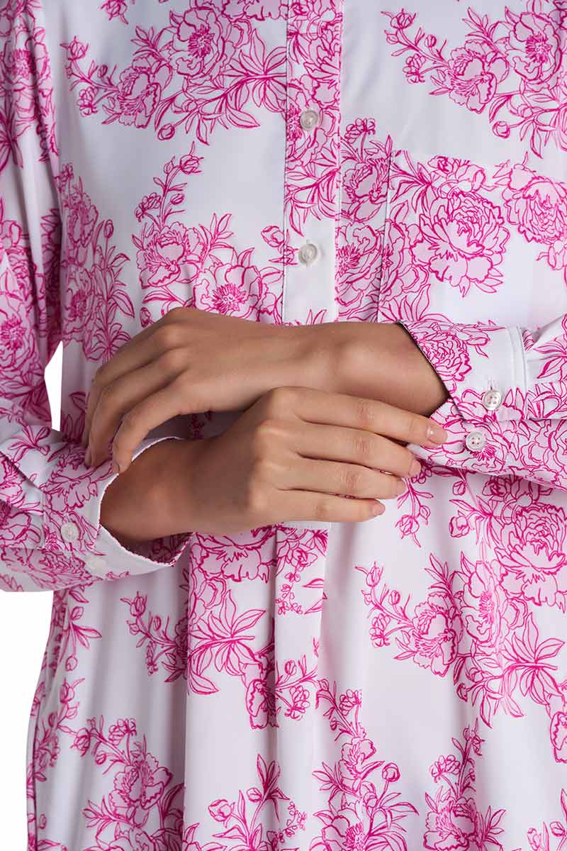 Women's Castaneda Flared Shirt Dress with Long Sleeves | Fuchsia Bouquet