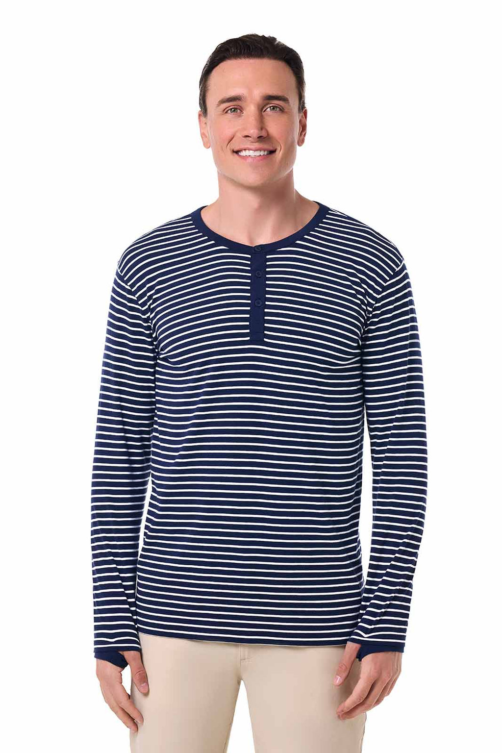 Men's Hallandale Long Sleeve Henley T-Shirt | Navy/White Stripe