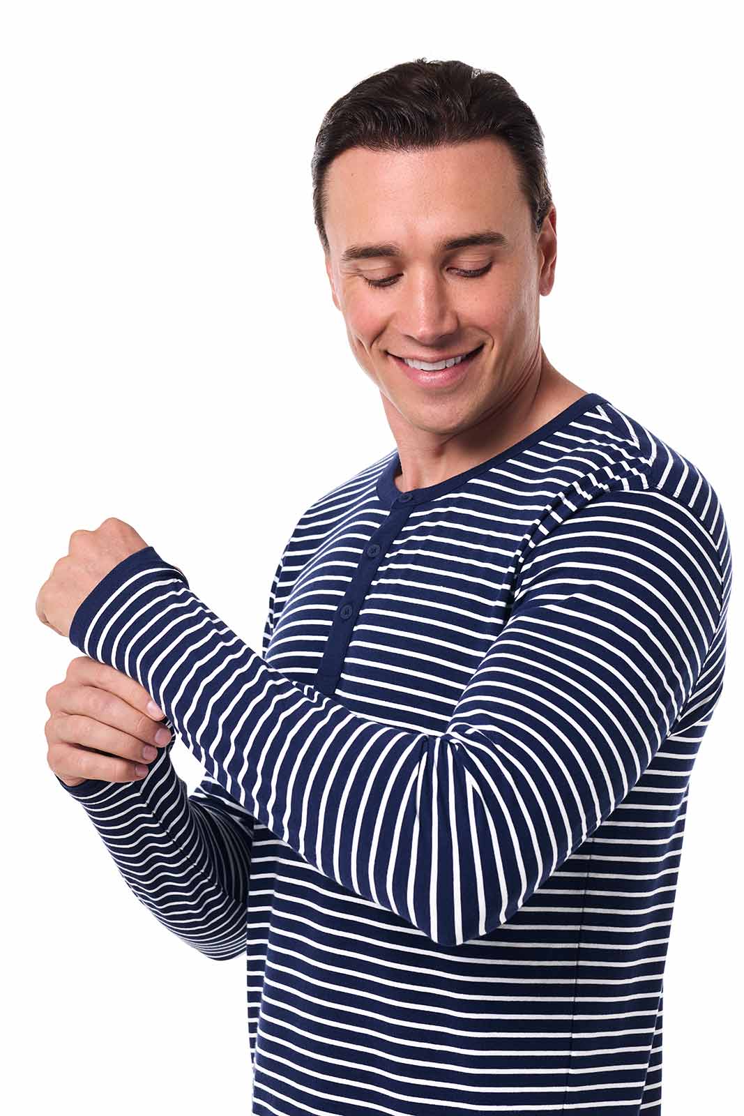 Men's Hallandale Long Sleeve Henley T-Shirt | Navy/White Stripe