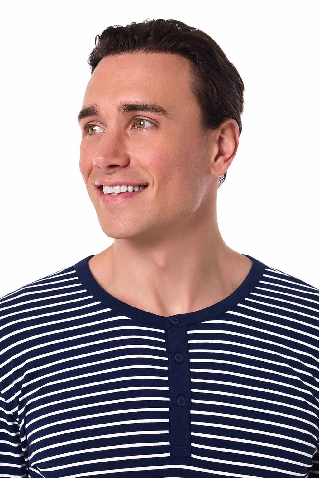 Men's Hallandale Long Sleeve Henley T-Shirt | Navy/White Stripe