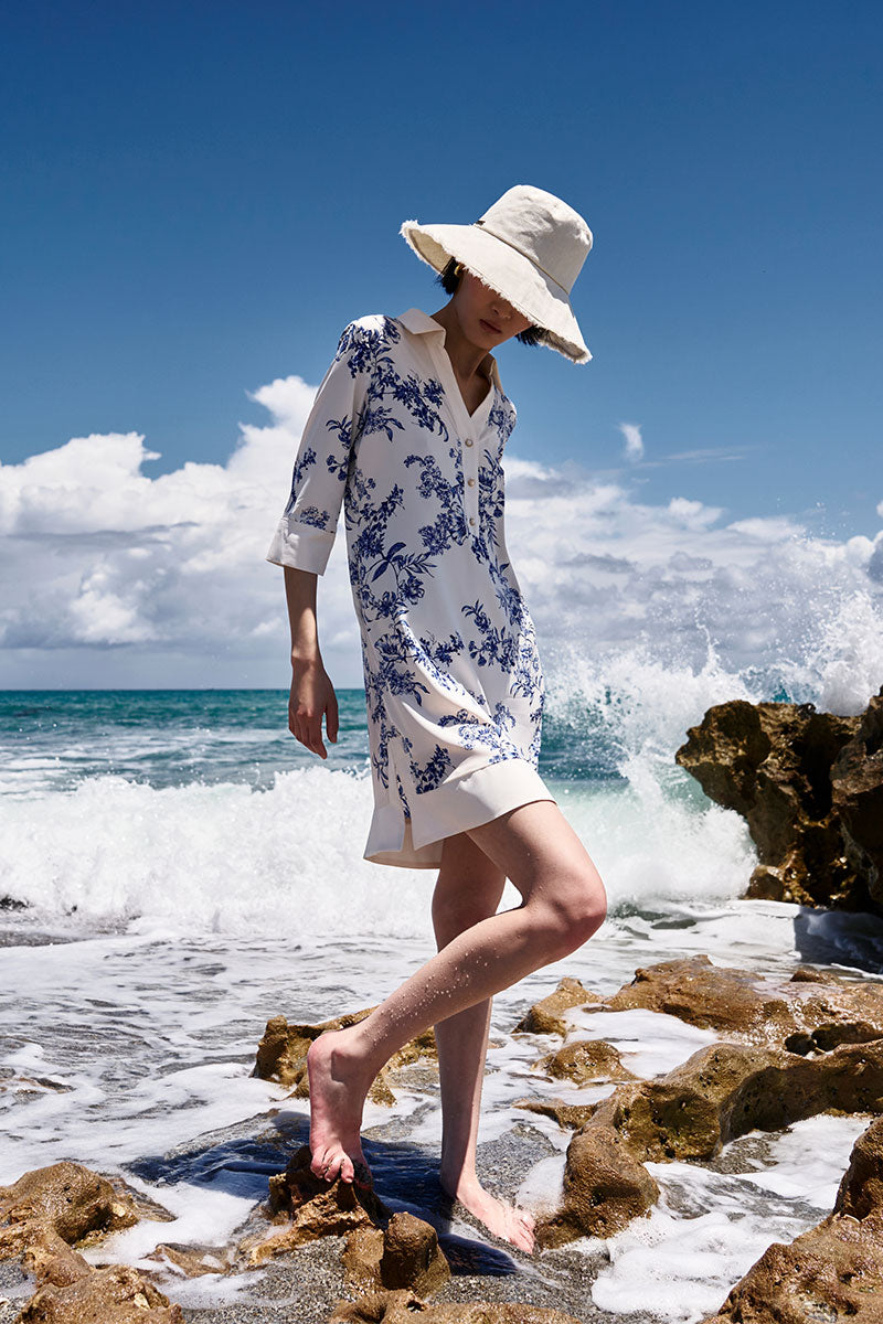 Icaria Tunic Dress | Vanilla China Blue Damask