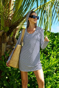 Women's Seacoast Swim Cover-Up Dress | White/Navy Stripe